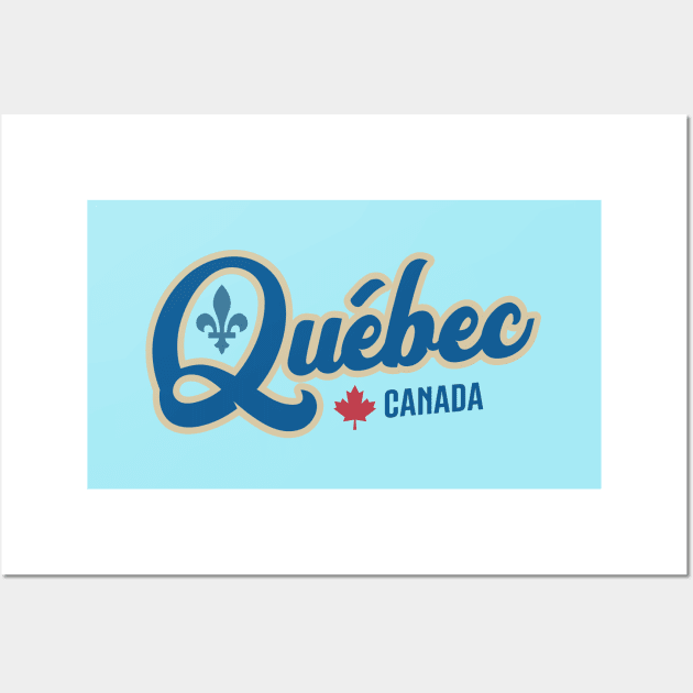 Quebec Canada Classic Athletic Script Blue Wall Art by TGKelly